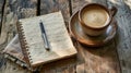 A cup of coffee next to a notepad, perfect for morning inspiration. Ai Generated