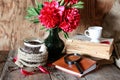 Coffee cup old book flower Royalty Free Stock Photo