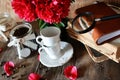 Coffee cup old book flower Royalty Free Stock Photo