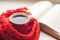 Coffee cup and open book Royalty Free Stock Photo