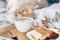 Coffee cup over cold tray. Royalty Free Stock Photo