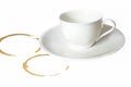 Coffee cup over white background. Dregs in the bottom of the cup, with stains