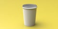Coffee cup package blank, white color with lid on yellow color background. 3d illustration Royalty Free Stock Photo