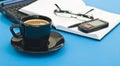 Coffee cup, pen, agenda and notebook Royalty Free Stock Photo