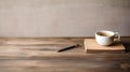 Coffee Cup Pen Book Wooden Table Setting Royalty Free Stock Photo