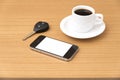 Coffee cup and phone and car key Royalty Free Stock Photo