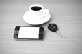 Coffee cup and phone and car key Royalty Free Stock Photo