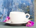 Coffee cup on a rainy day on window background Royalty Free Stock Photo