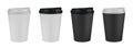 Coffee cup. Realistic paper mug mockup. Disposable cardboard utensil for hot drinks. Blank beverage containers with cafe