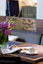 Coffee cup on restaurant table