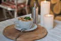 Coffee cup and romantic candles closeup Royalty Free Stock Photo