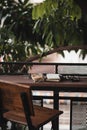 Coffee cup on rustic wood table Royalty Free Stock Photo