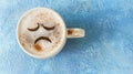 A coffee cup with a sad face drawn on the coffee milk foam, Ai Generated Royalty Free Stock Photo