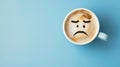 Coffee cup with a sad face drawn on the milk foam, Ai Generated Royalty Free Stock Photo