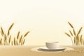 a coffee cup and saucer on a table with wheat in the background Royalty Free Stock Photo