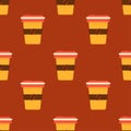 Coffee cup seamless pattern on red brown background. Vector illustration Royalty Free Stock Photo