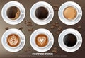 Coffee cup set collection Vector realistic. Product placement mock up. Dark beans, coffee background. top view 3d Royalty Free Stock Photo