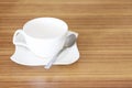 Coffee cup set top view on wooden desk Royalty Free Stock Photo