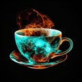 Coffee Cup Shape In Fire On Black Background. Generative AI Royalty Free Stock Photo