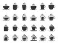 Coffee cup silhouette icons. Hot drinks cups, mug black stencil icon vector set