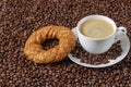 Coffee cup and simit sesame bagel from above. Royalty Free Stock Photo