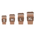 Coffee cup sizes set S M L XL. Different size - small, medium, large and extra large Royalty Free Stock Photo