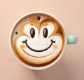 Coffee cup with a smiley face on it on background