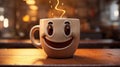 A coffee cup with a smiley face on top of it, AI