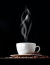 Coffee cup with smoke and grain Royalty Free Stock Photo