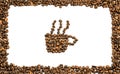 Coffee cup with smoke inside frame made from coffee bean on white Royalty Free Stock Photo