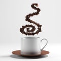 Coffee cup with smoke made of coffee bean 3d rendering Royalty Free Stock Photo