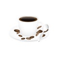 Coffee cup, spoon and coffee beans on a white background. Royalty Free Stock Photo