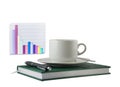 Coffee cup, standing on the green organizer. Royalty Free Stock Photo
