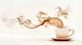 Coffee cup steam forming wave function spirals, cozy warm tones Royalty Free Stock Photo