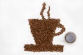 Coffee cup and steam made from beans, grain. on white b Royalty Free Stock Photo