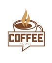 Coffee cup and steam vector icon template for cafe or coffeehouse cafeteria