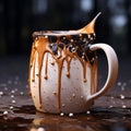 Super Realistic 3d White Chocolate Mug With Brown Dripping Liquid