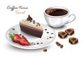 Coffee cup and Sweet cake slice Vector realistic. Coffeetime cards