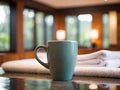 coffee cup on table in hotel room interior Royalty Free Stock Photo