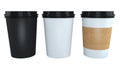 Coffee cup or tea Black, white, and brown cups on a white background.mock up for label