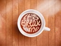 Coffee cup with time lettering, motivation quotes about time, awaking, right moment. Realistic black coffee on brown Royalty Free Stock Photo