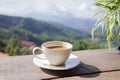 Coffee cup in coffee time on mountain view Royalty Free Stock Photo