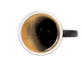 Coffee cup, top view of coffee black in black ceramic cup isolated on white background. with clipping path Royalty Free Stock Photo