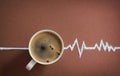 Coffee cup top view and heart beats cardiogram Royalty Free Stock Photo