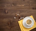 Coffee cup top view on wooden table background Royalty Free Stock Photo