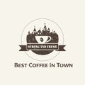 Coffee cup with town background label