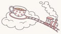 Coffee Cup Train on Cloud Whimsical Journey Vector, vector design Generative AI Royalty Free Stock Photo
