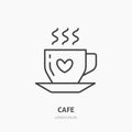 Coffee cup vector flat line icon. Cafe linear logo. Outline symbol of hot drink