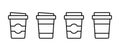Coffee cup vector icon set. Hot drink symbol. Linear logo container with lid for drinks