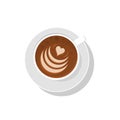 Coffee cup. Vector illustration. Latte art. Cappucino coffee cup. Top view. Heart drawing. Hot drink. Americano, latte, espresso,